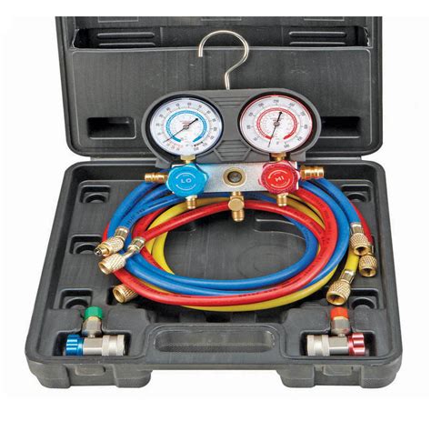 Wireless digital pressure temperature gauge kit uses Bluetooth&174; technology to accurate vehicle AC system check in less than three minutes. . Harbor freight ac gauges